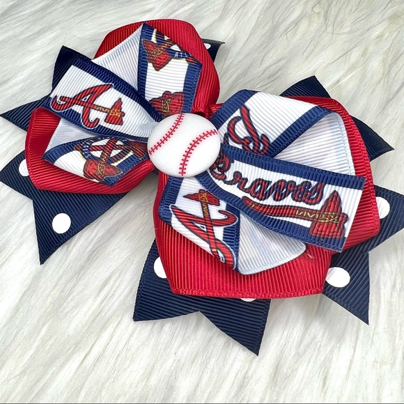 🎀⚾️ MLB Atlanta Braves Baseball Hair Bow Barrette Clip ⚾️🎀 - Picture 2 of 4